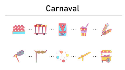 Carnaval simple concept flat icons set