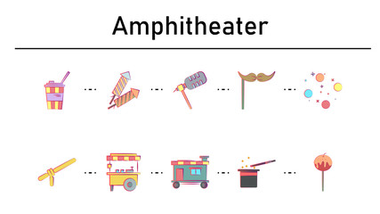 Amphitheater simple concept flat icons set