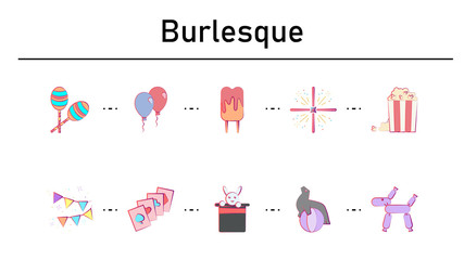 Burlesque simple concept flat icons set