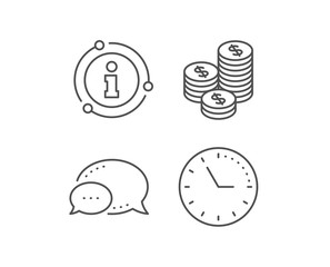 Fototapeta premium Coins money line icon. Chat bubble, info sign elements. Banking currency sign. Cash symbol. Linear coins outline icon. Information bubble. Vector