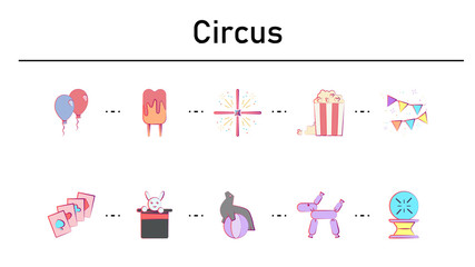 Circus simple concept flat icons set