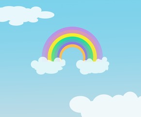 rainbow in sky pastels color and white cloud