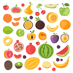 Cartoon hand drawn simple fruits icon elements isolated set. Vector flat cartoon graphic design illustration