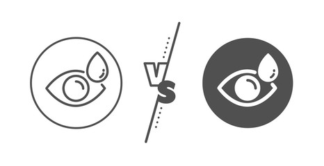Oculist clinic sign. Versus concept. Eye drops line icon. Optometry vision symbol. Line vs classic eye drops icon. Vector
