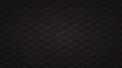 Abstract dark background of black hexagon tiles with red gaps between them