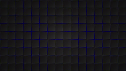 Abstract dark background of black square tiles with blue gaps between them