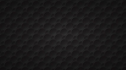 Abstract dark background of black octagon and square tiles with gray gaps between them