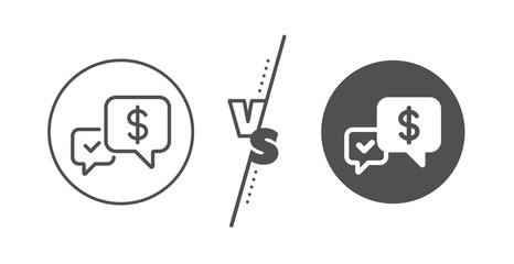 Dollar exchange sign. Versus concept. Payment receive line icon. Finance symbol. Line vs classic payment received icon. Vector