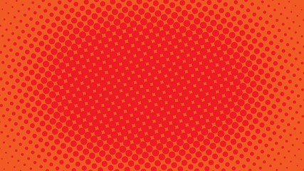 Fototapeta premium Red and orange pop art background with halftone dots in retro comic style, template for design