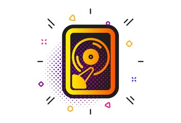 Fototapeta premium Computer memory component sign. Halftone circles pattern. Hdd icon. Data storage symbol. Classic flat hdd icon. Vector