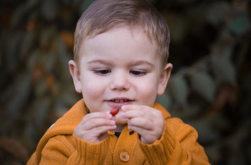  Boy face, autumn, ginger color jumper, close up, smile