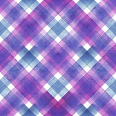 Watercolor diagonal stripe plaid seamless pattern. Colorful background