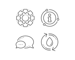 Water drop line icon. Chat bubble, info sign elements. Recycle clean aqua sign. Refill liquid symbol. Linear refill water outline icon. Information bubble. Vector