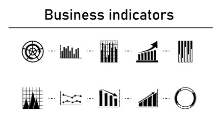 Business indicators simple concept icons set.