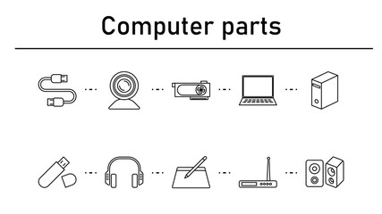 Computer parts simple concept icons set.