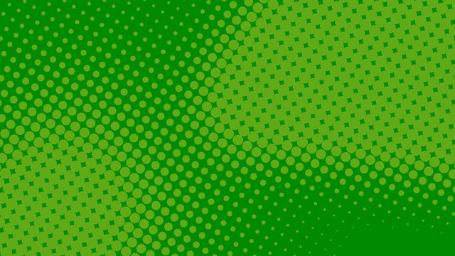 Bright green and emerald pop art retro background with halftone dots in comic style, vector illustration eps10
