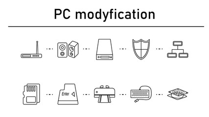 PC modification simple concept icons set.