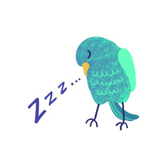 Vector colorful illustration of cute sleeping bird. Can be used for childish t-shirt print, textile print, cloth, baby wear, kids room decoration, invitation, greeting card, and posters