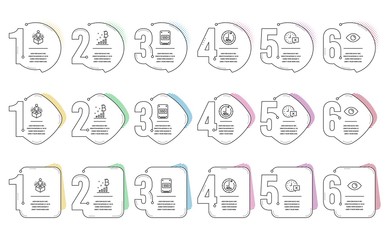 Eye, Time and Bitcoin graph line icons set. Infographic timeline. Ssd, Augmented reality and 48 hours signs. View or vision, Remove alarm, Cryptocurrency analytics. Solid-state drive. Vector