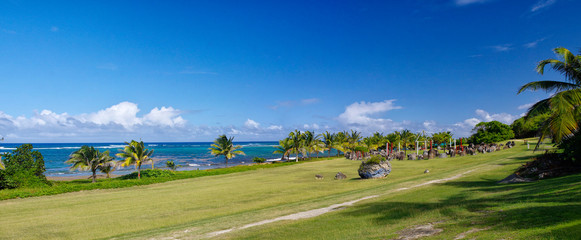 The Guadeloupe's Stonehenge the coast on Indian Ocean in archaeological Park OUATIBI TIBI in Guadeloupe, Grande-Terre island, french West Indies