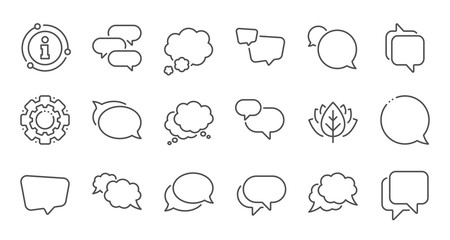 Speech bubbles line icons. Social media message, comic bubbles and chat. Think sticker, Comment speech and talk bubble icons. Linear set. Quality line set. Vector