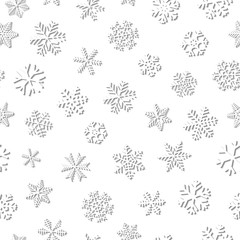 Christmas seamless pattern of snowflakes, gray on white background