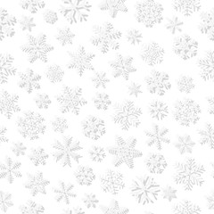 Fototapeta na wymiar Christmas seamless pattern of snowflakes, gray on white background