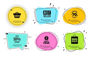 Up to 50% Discount. Best seller, quote text. Sale offer price sign. Special offer symbol. Save 50 percentages. Quotation bubble. Banner badge, texting quote boxes. Discount tag text. Vector - obrazy, fototapety, plakaty