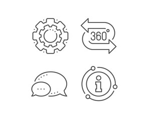 360 degree line icon. Chat bubble, info sign elements. VR technology simulation sign. Panoramic view symbol. Linear 360 degree outline icon. Information bubble. Vector
