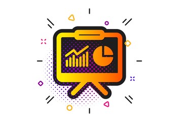 Report chart or Sales growth sign. Halftone circles pattern. Presentation board icon. Analysis and Statistics data symbol. Classic flat presentation icon. Vector