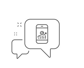 Smartphone Audit or Statistics line icon. Chat bubble design. Business Analytics with charts symbol. Outline concept. Thin line smartphone statistics icon. Vector