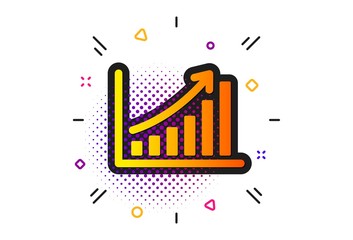 Column chart sign. Halftone circles pattern. Graph icon. Growth diagram symbol. Classic flat graph chart icon. Vector
