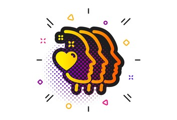 Friendship sign. Halftone circles pattern. Friends couple icon. Assistance business symbol. Classic flat friends couple icon. Vector