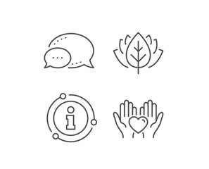 Hold heart line icon. Chat bubble, info sign elements. Friends love sign. Friendship hand symbol. Linear hold heart outline icon. Information bubble. Vector