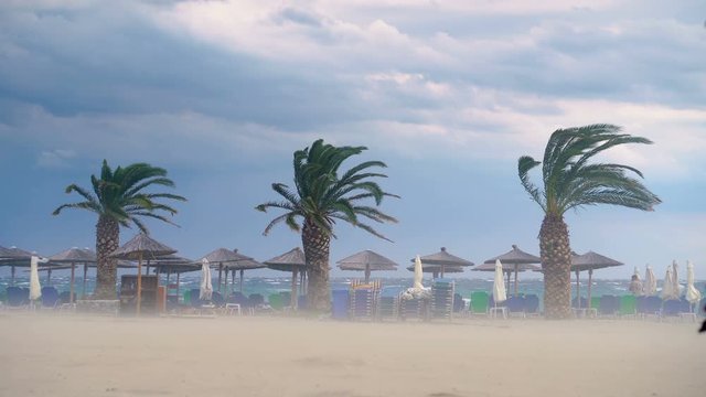 Storm clouds, rain and wind bring dangerous weather conditions to Beach in Florida, USA