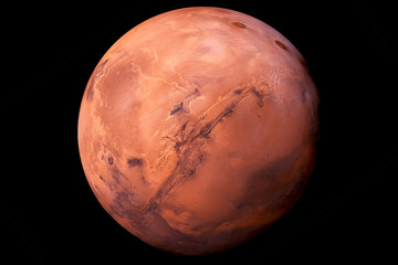 Planet Mars, on a black background. Elements of this image were furnished by NASA.