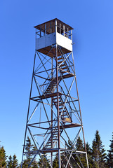 Public Firetower on top of summit in Adirondack Mountains in Autumn