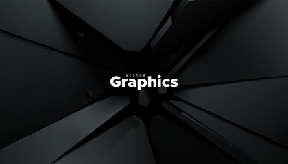 Cracking black surface. Vector 3d illustration. Abstract background. Fractured backdrop. Graphic element for cover design