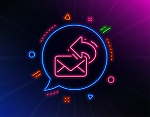 Share mail line icon. Neon laser lights. New newsletter sign. Phone E-mail symbol. Glow laser speech bubble. Neon lights chat bubble. Banner badge with share mail icon. Vector