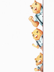 Fototapeta premium Character cartoon watercolor of bear stand behind the wall on white background, illustration