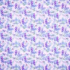 Fototapeta na wymiar Watercolor seamless floral background with lavender flowers and leaves of field plants