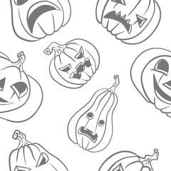 Seamless halloween backgrounds. Vector hand-drawn illustration. Illustration of couple pampkins