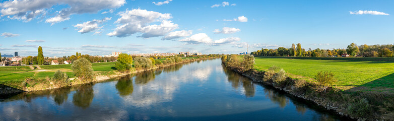 Panoramic view of Sava river landscape from Liberty Bridge, Zagreb, Croatia