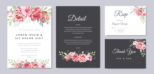 Fototapeta na wymiar beautiful wedding card floral and leaves template