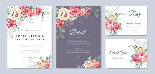 Fototapeta na wymiar beautiful wedding card floral and leaves template
