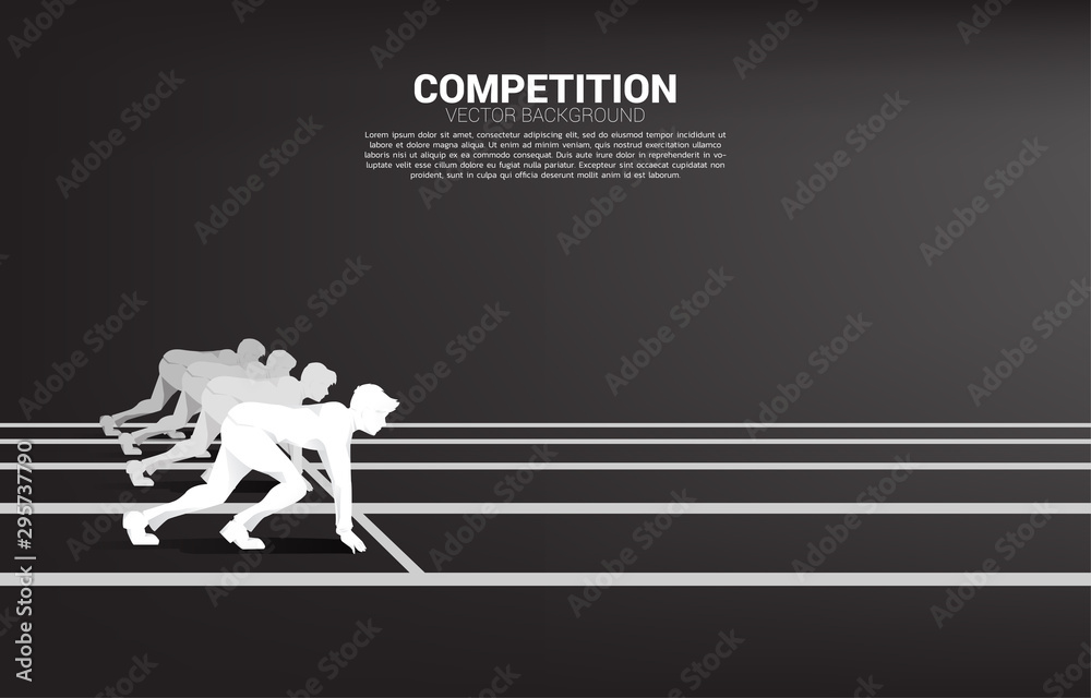 Poster business concept of competition and challenge. silhouette of businessman group ready to run at start