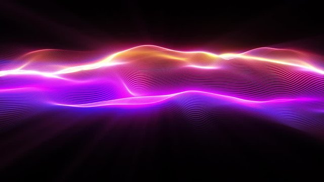 Abstract wave surface. Big data of particles. Futuristic neon glowing surface. Abstract motion background. Seamless loop 3d render