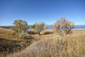 Autumn landscape at Standley Lake Regional Park and Wildlife Refuge in Westminster Colorado