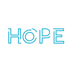 Word HOPE in linear outline design. Vector typography. hope poster or card. Blue graphic element for typography style, minimalistic letter design. Editable stroke. Stock vector illustration isolated