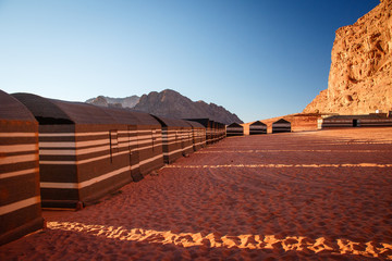 Bedouin tents for desert explorer tours in Wadi Rum in Jordan
